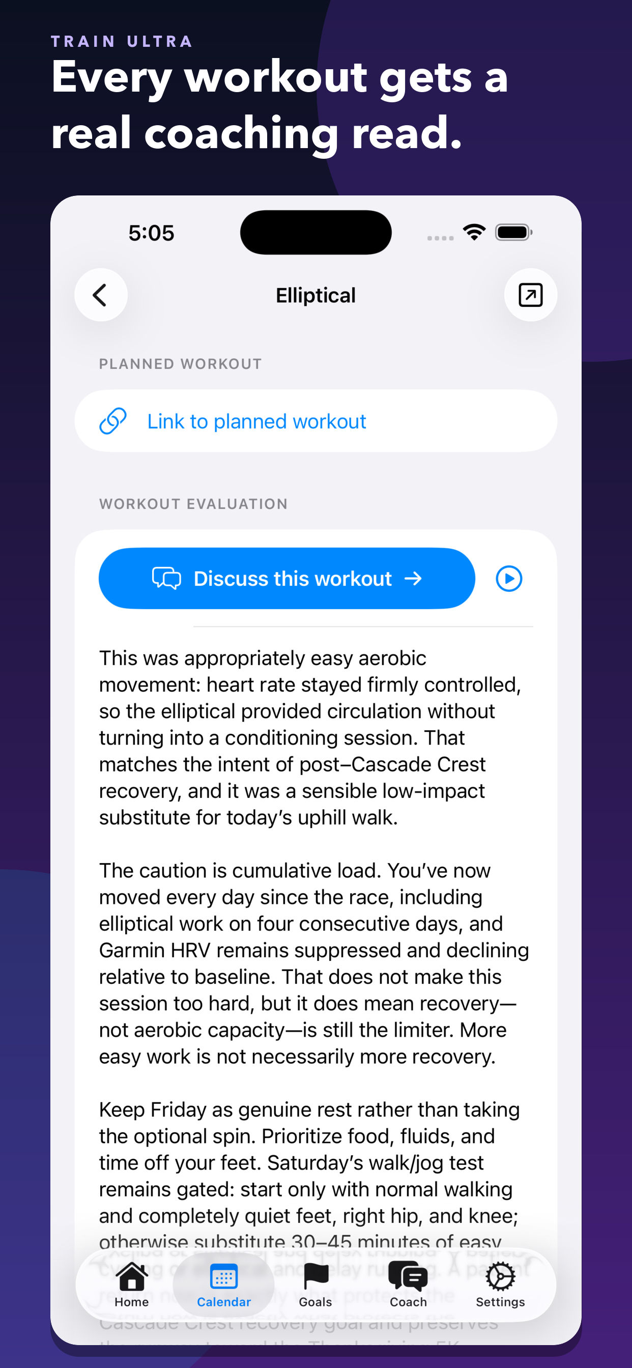 Train Ultra contextual workout evaluation