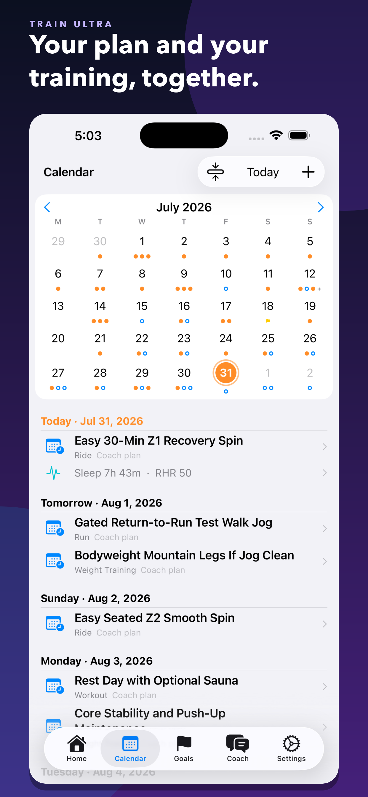 Train Ultra training Calendar