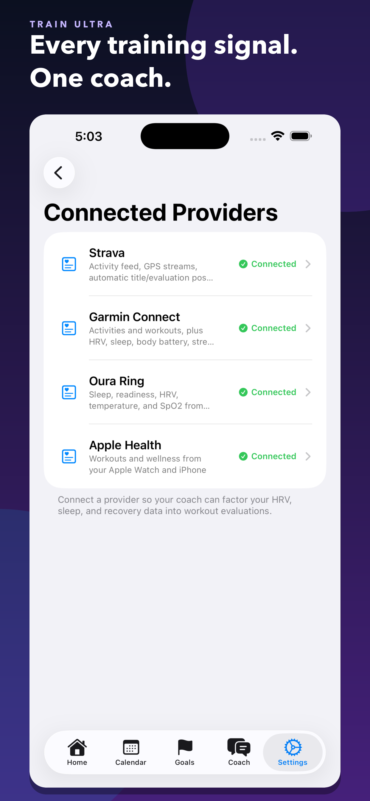 Train Ultra connected training and wellness providers